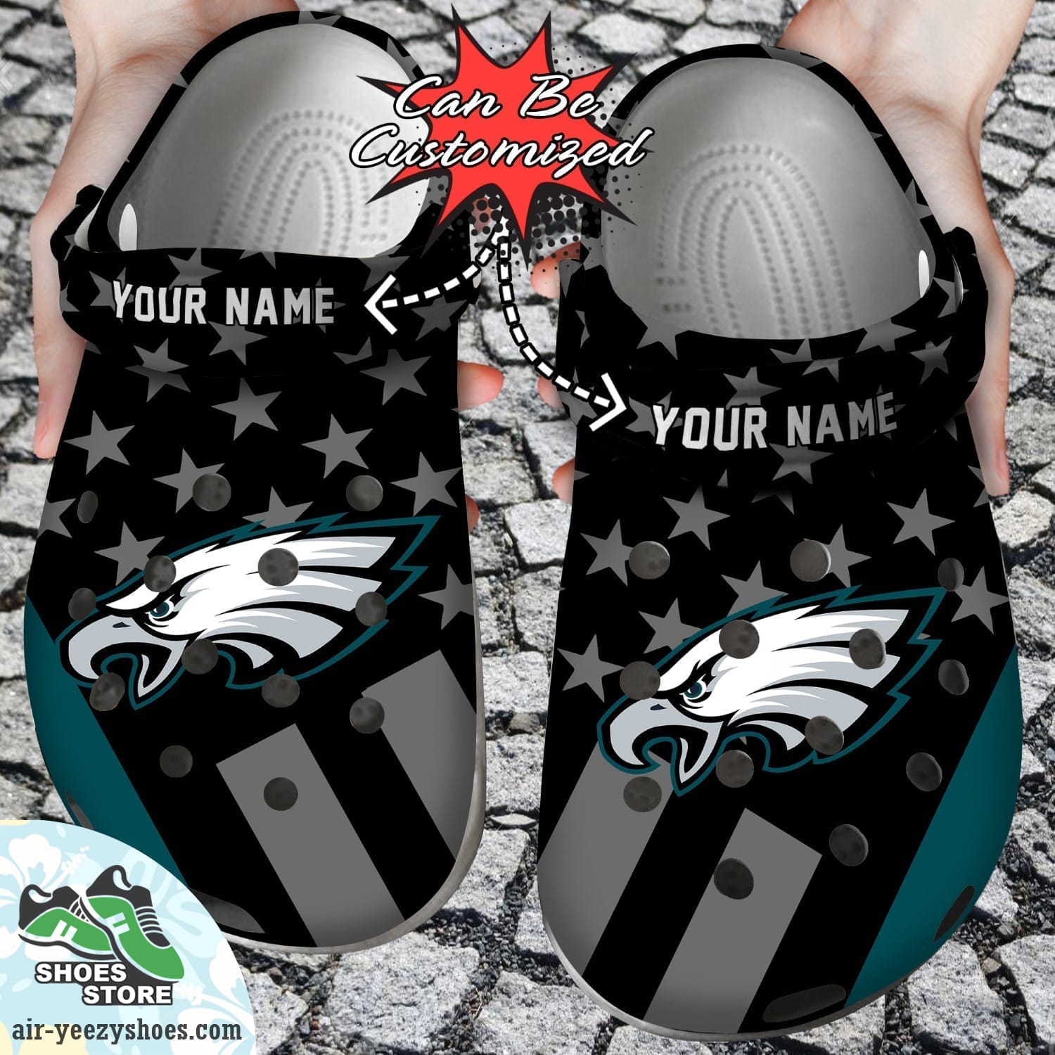 Personalized Philadelphia Eagles Star Flag Clog Shoes, Football Crocs