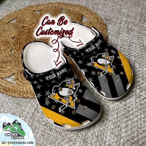 Personalized Pittsburgh Penguins Star Flag Clog Shoes, Hockey Crocs