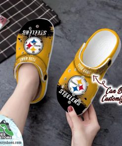 Personalized Pittsburgh Steelers Half Tone Drip Flannel Clog Shoes, Football Crocs