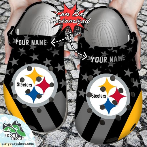 Personalized Pittsburgh Steelers Star Flag Clog Shoes, Football Crocs