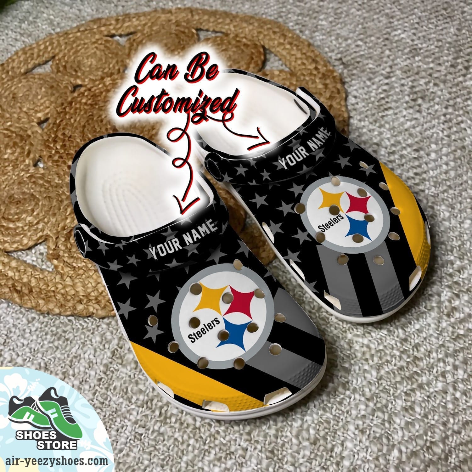 Personalized Pittsburgh Steelers Star Flag Clog Shoes, Football Crocs