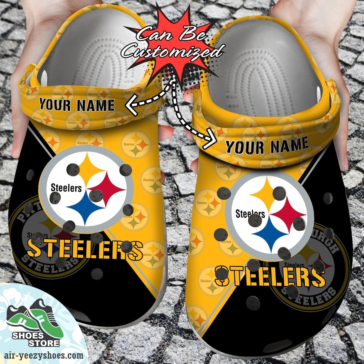 Personalized Pittsburgh Steelers Team Pattern Clog Shoes, Football Crocs
