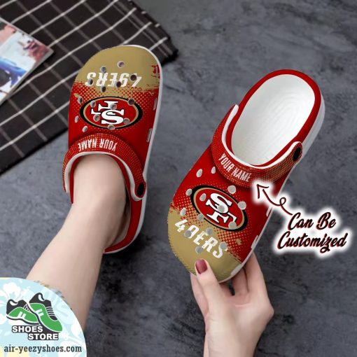 Personalized San Francisco 49ers Half Tone Drip Flannel Clog Shoes, Football Crocs