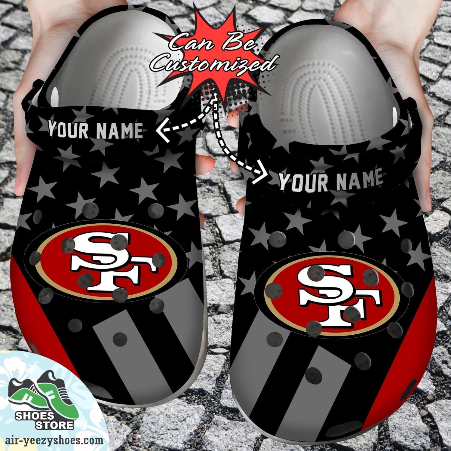 Personalized San Francisco 49ers Star Flag Clog Shoes, Football Crocs