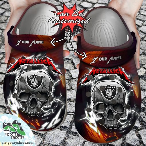 Personalized Skull Lightning Metallica Clog Shoes, Las Vegas Raiders Crocs