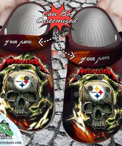 Personalized Skull Lightning Metallica Clog Shoes, Pittsburgh Steelers Crocs