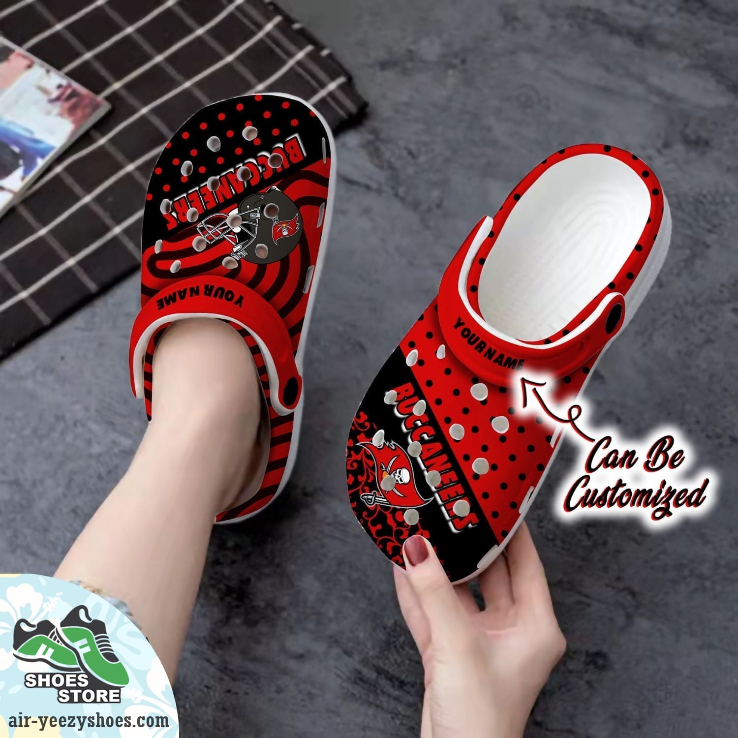 Personalized Tampa Bay Buccaneers Polka Dots Colors Clog Shoes, Football Crocs