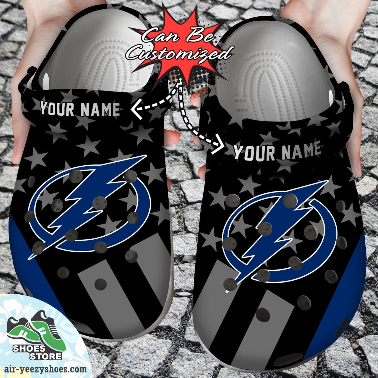 Personalized Tampa Bay Lightning Star Flag Clog Shoes, Hockey Crocs