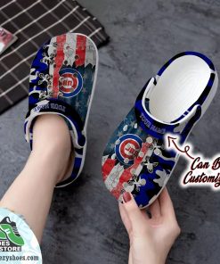 Personalized Us Flag Chicago Cubs Cross Stitch Camo Pattern Clog Shoes, Baseball Crocs