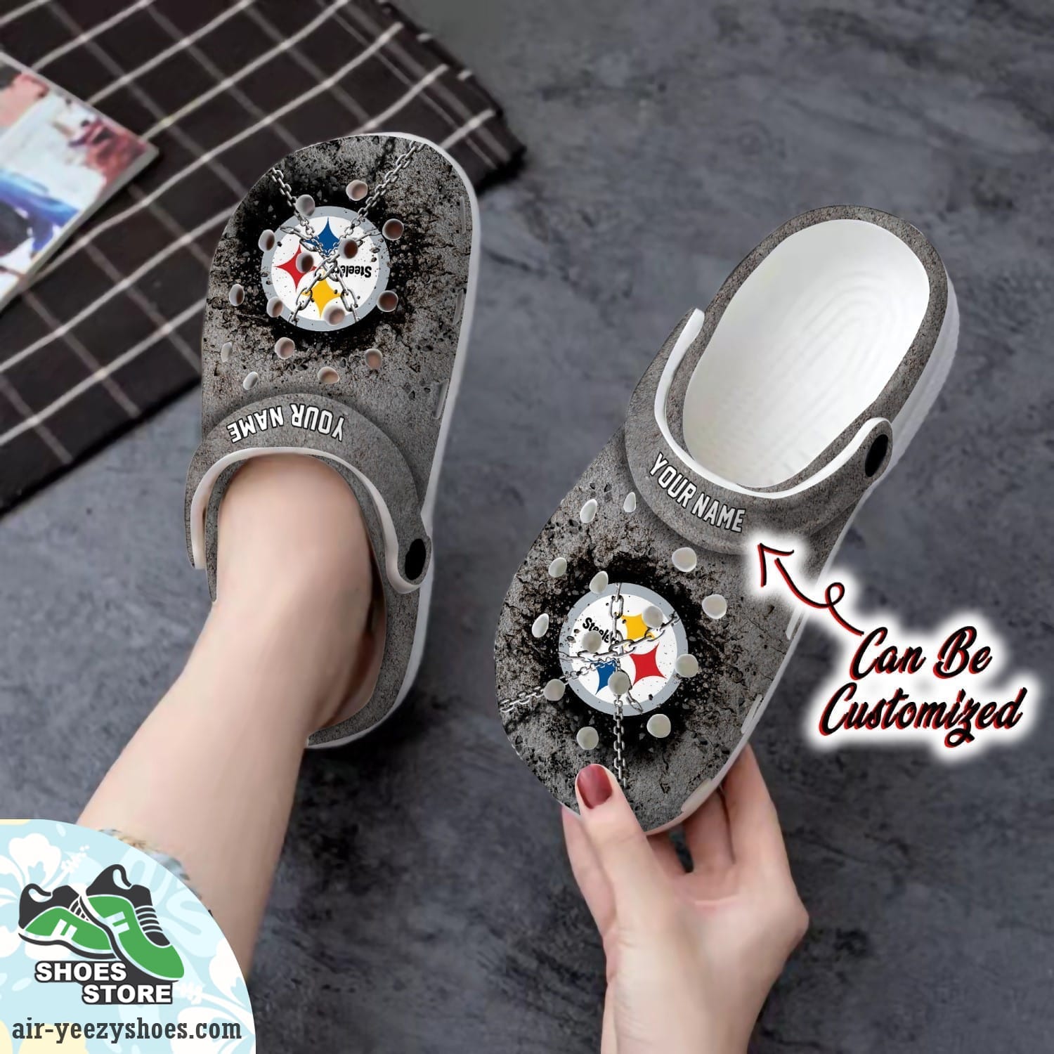Pittsburgh Steelers Personalized Chain Breaking Wall Clog Shoes, Football Crocs