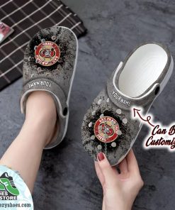 San Francisco 49ers Personalized Chain Breaking Wall Clog Shoes, Football Crocs