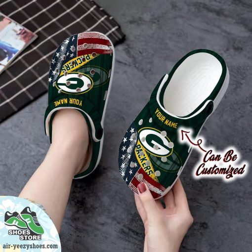 US Flag Green Bay Packers New Crocs Clog Shoes, Football Crocs