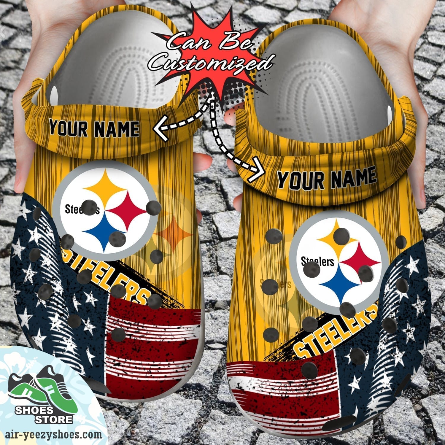 US Flag Pittsburgh Steelers New Crocs Clog Shoes, Football Crocs