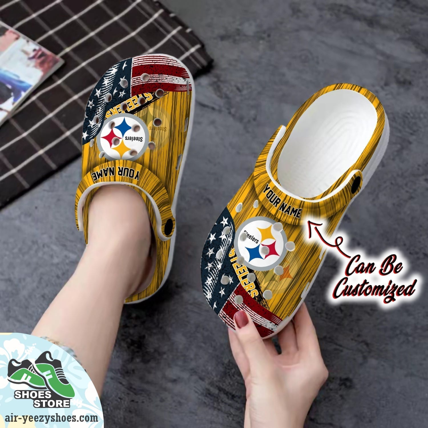 US Flag Pittsburgh Steelers New Crocs Clog Shoes, Football Crocs