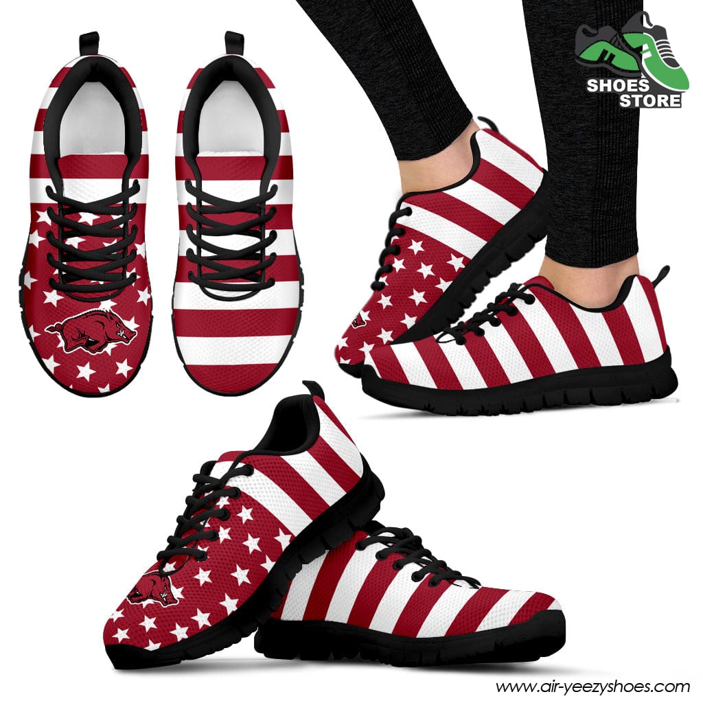 America Flag Logo Bottom Stripes Arkansas Razorbacks Breathable Running Shoes