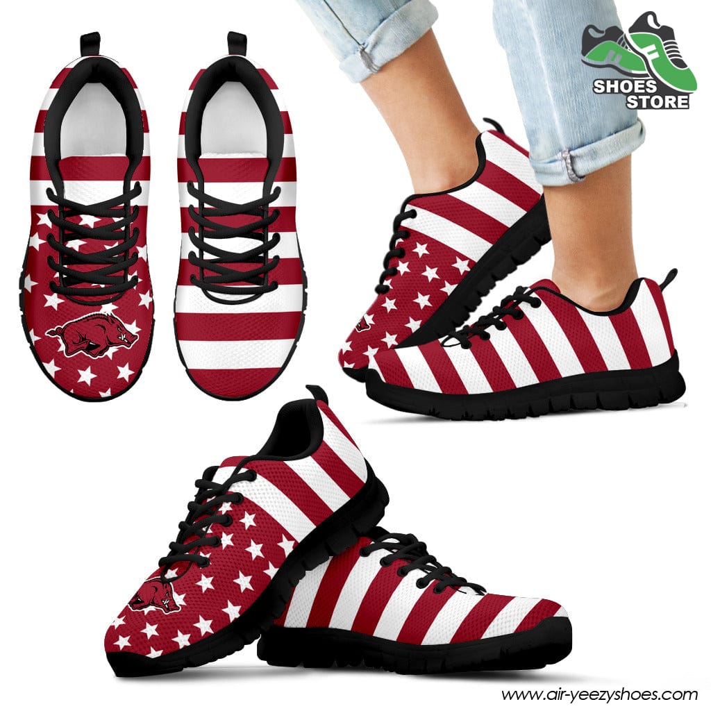 America Flag Logo Bottom Stripes Arkansas Razorbacks Breathable Running Shoes