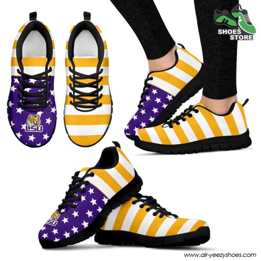 America Flag Logo Bottom Stripes LSU Tigers Breathable Running Shoes