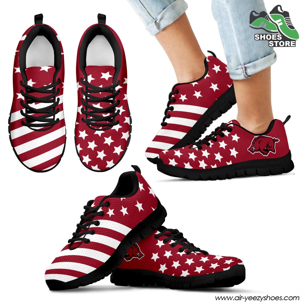 Arkansas Razorbacks America Flag Pattern Casual Breathable Running Shoes