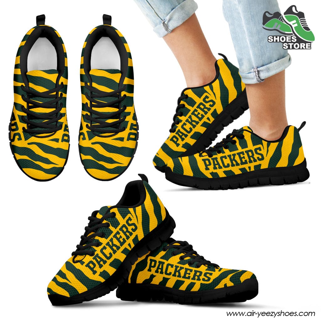 Green Bay Packers Breathable Running Shoes Tiger Skin Stripes Pattern Printed