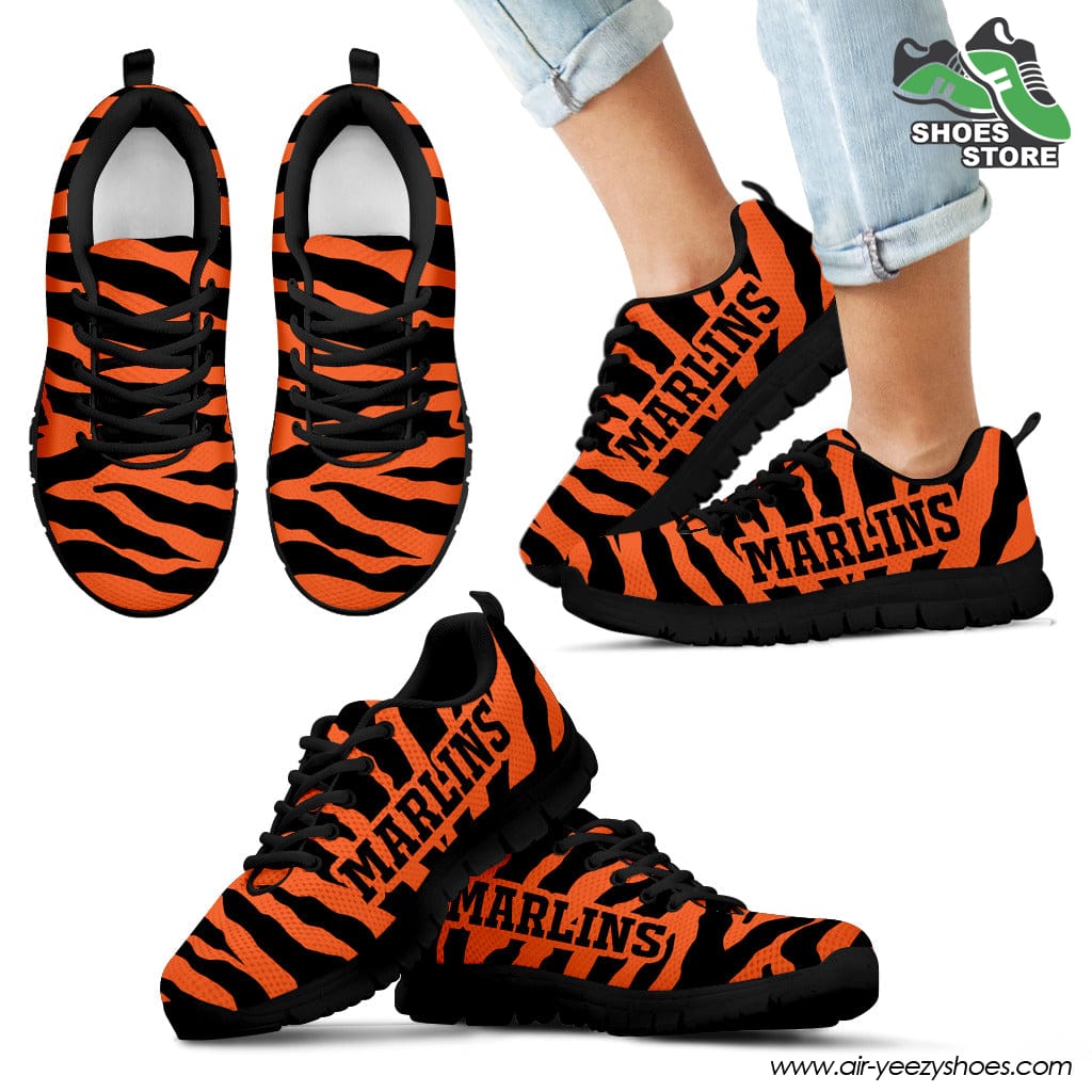 Miami Marlins Breathable Running Shoes Tiger Skin Stripes Pattern Printed