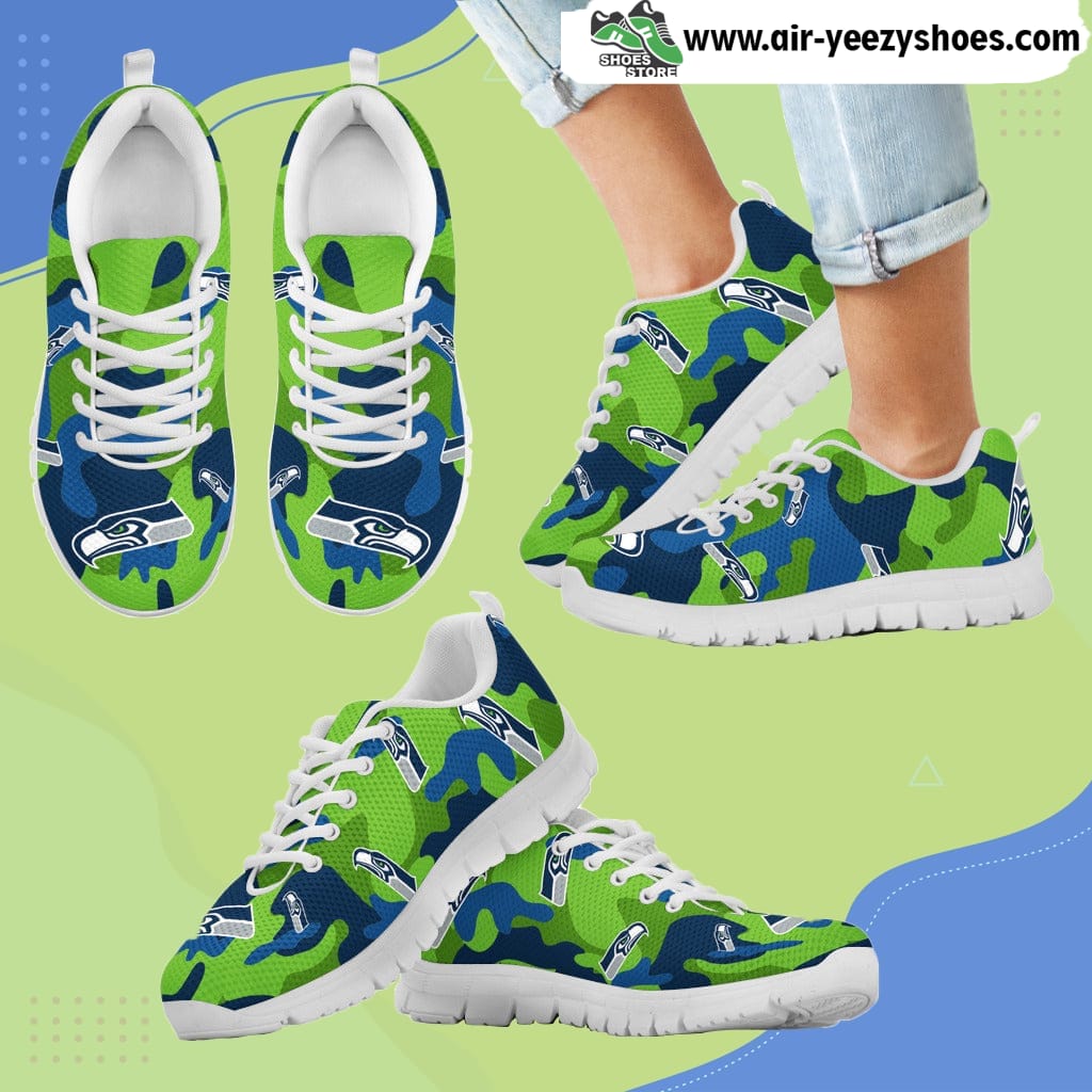 Seattle Seahawks Cotton Camouflage Fabric Military Solider Style Breathable Running Sneaker