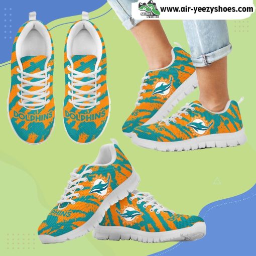 Stripes Pattern Print Miami Dolphins Breathable Running Sneaker