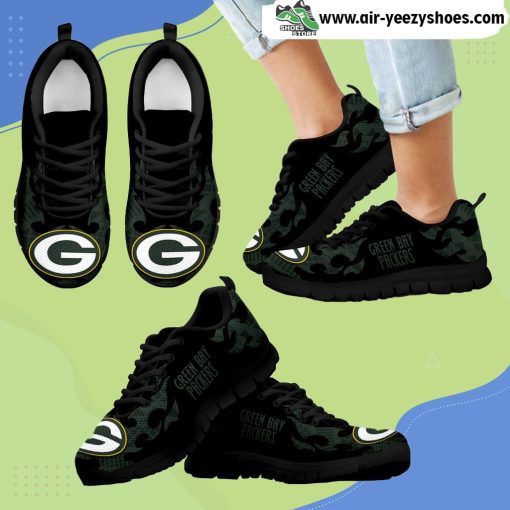 Tribal Flames Pattern Green Bay Packers Breathable Running Sneaker