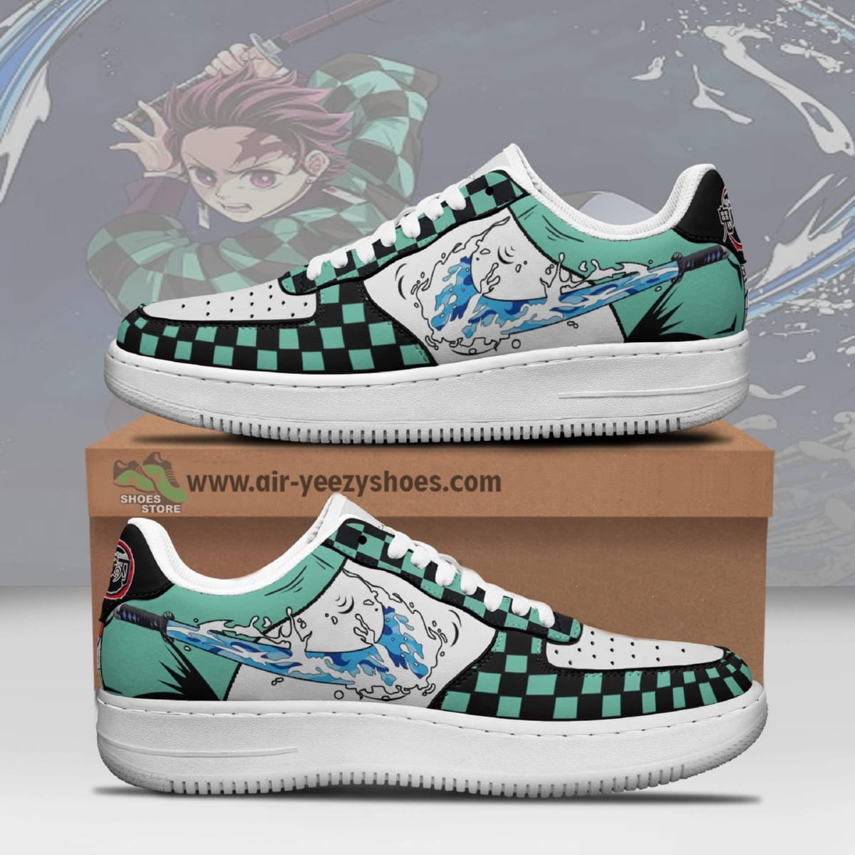 Tanjiro Shoes Anime Shoes Custom Demon Slayer Anime Air Force 1 Sneaker, Water Breathing Skill