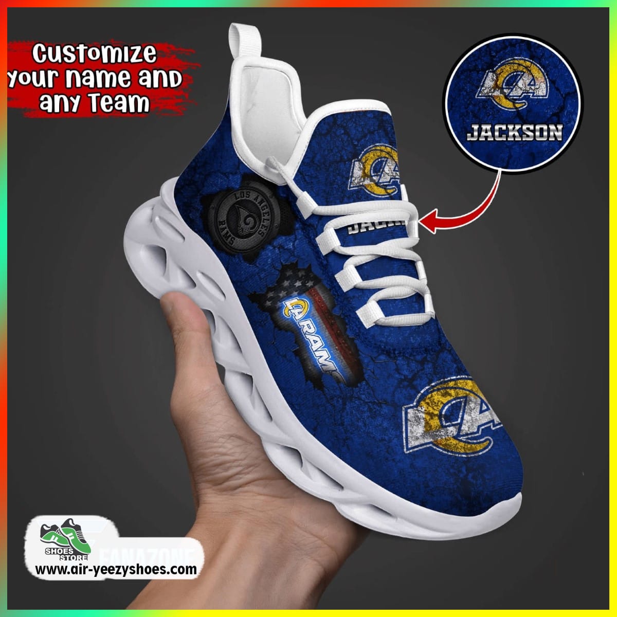 Los Angeles Rams NFL Sport Shoes For Fans, Custom Casual Sneaker, Rams Fan Gears