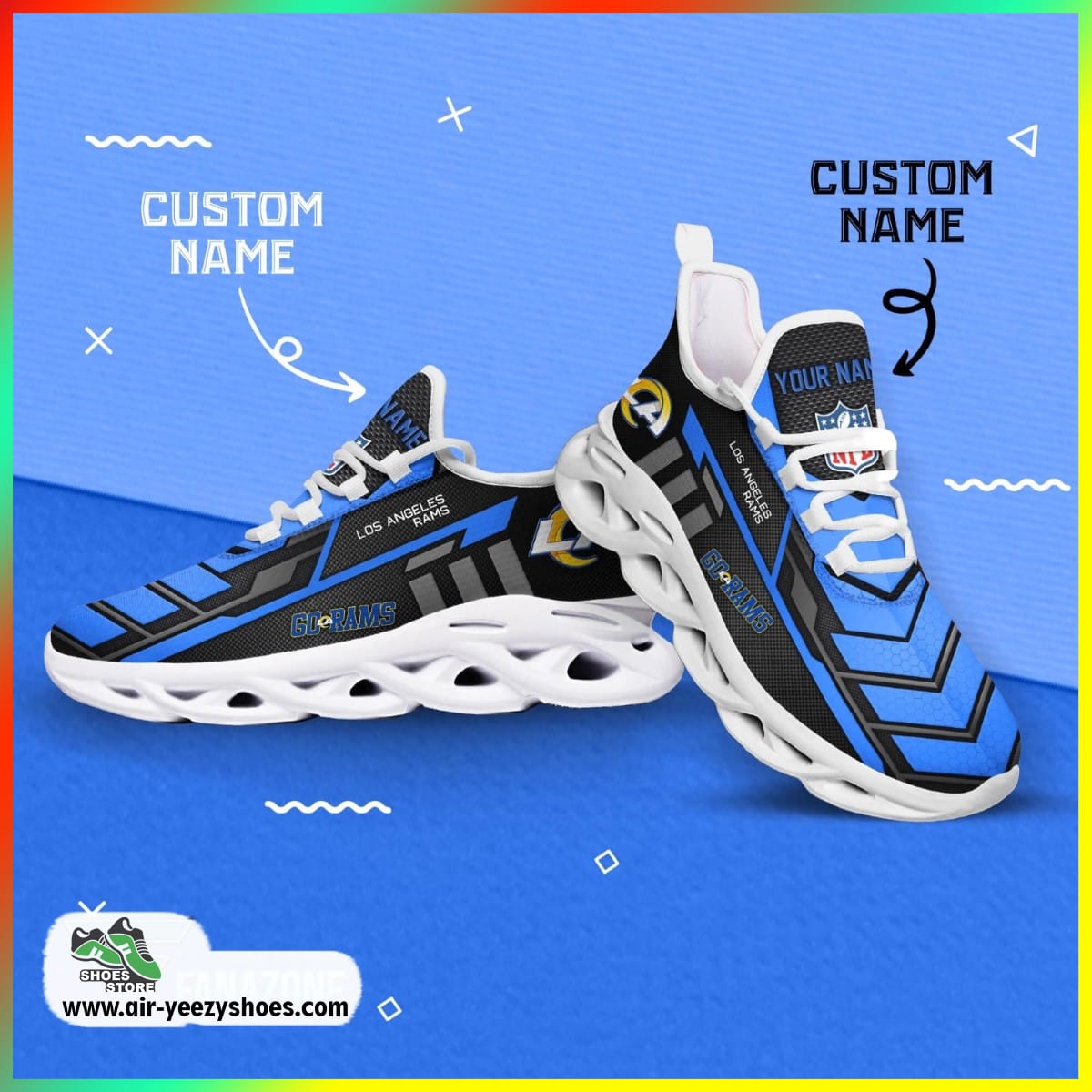 Los Angeles Rams NFL Custom Sport Shoes For Fans, Rams Shoes
