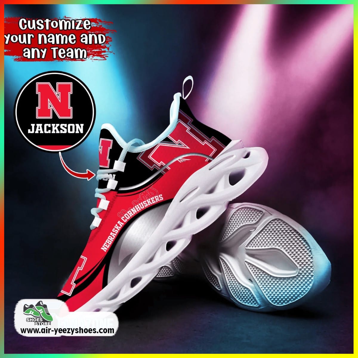 Nebraska Cornhuskers NCAA Custom Sport Shoes For Fans, Cornhuskers Merchandise