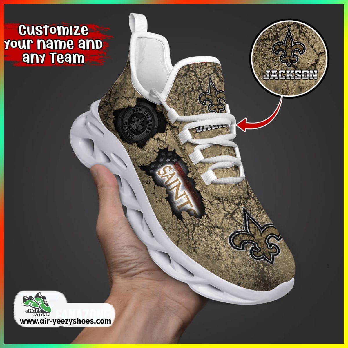 New Orleans Saints NFL Sport Shoes For Fans, Custom Casual Sneaker, New Orleans Saints Gifts for Fans