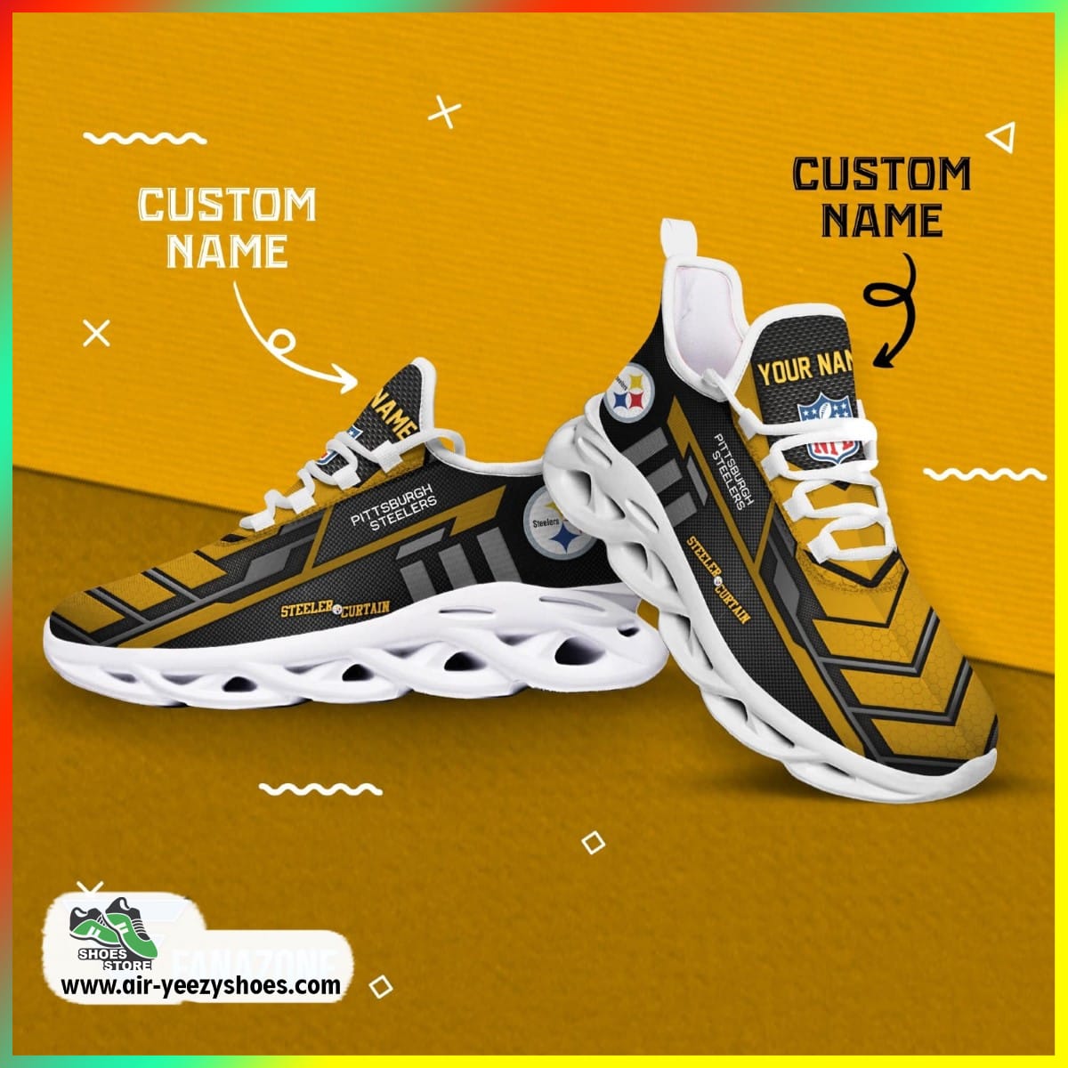 Pittsburgh Steelers NFL Custom Sport Shoes For Fans, Steelers Team Gifts